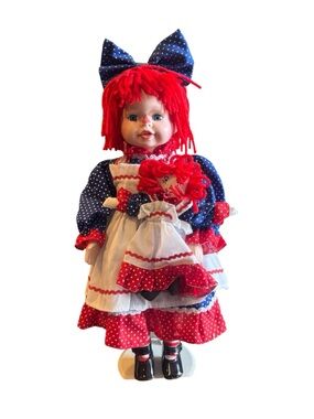 Raggedy Ann Doll 18" NJSF Porcelain with Stand No. 1009A1 Collectors Vintage
